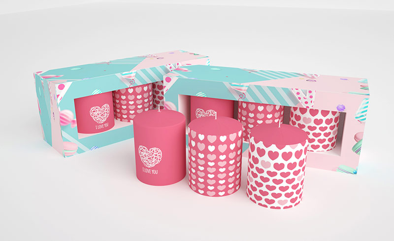 Valentine scented printed pillar candle